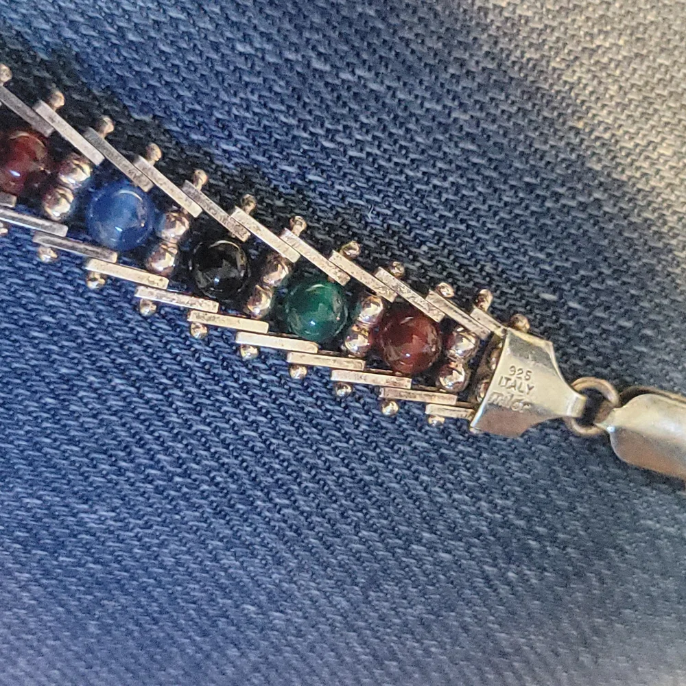 Italy Sterling Silver Riccio Gemstone Bracelet Made By Milor 8in - Picture 8 of 8